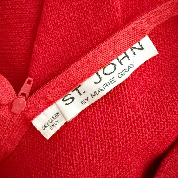 ST. JOHN | Red Knit Dress Pearl Button Vintage Sweater Mock Neck Long Sleeve | 8 - Picture 6 of 8